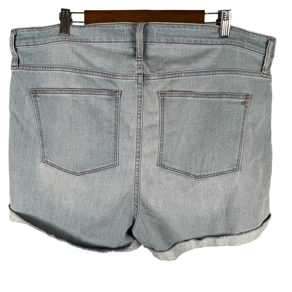 MADEWELL‎ HIGH RISE DISTRESSED CUFFED DENIM SHORTS AINGER WASH BLUE SIZE 35 NWT - Picture 6 of 16